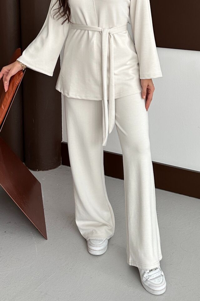 Balenbi Kadın Premium Modal Kumaş Kuşaklı Tunik Tesettür Takım 1138 XL - Taş