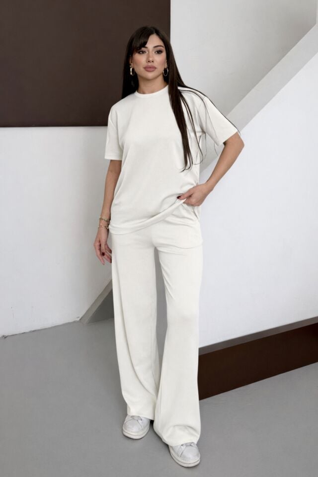 Balenbi Kadın Modal Kumaş Kısa Kollu Eşofman Takımı 1098 Beyaz - XL