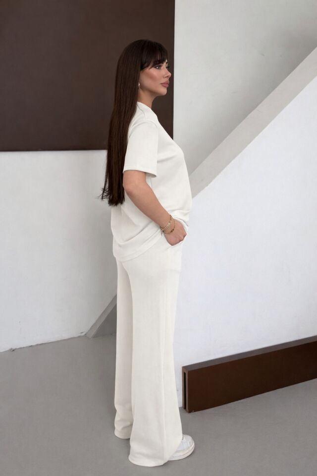 Balenbi Kadın Modal Kumaş Kısa Kollu Eşofman Takımı 1098 Beyaz - XL