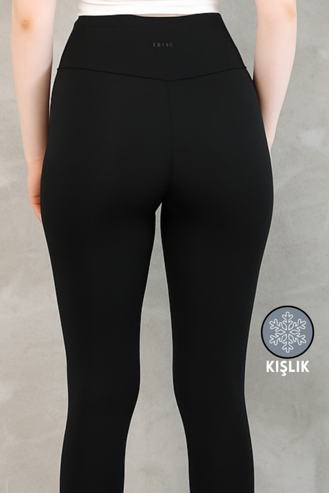 Feela Moda Premium Push Up Yüksel Bel Toparlayıcı Şardonlu Kışlık Tayt 2006 L - Siyah