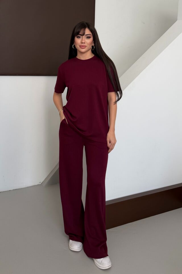 Balenbi Kadın Modal Kumaş Kısa Kollu Eşofman Takımı 1098 Bordo - XL