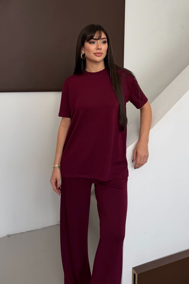 Balenbi Kadın Modal Kumaş Kısa Kollu Eşofman Takımı 1098 Bordo - XL