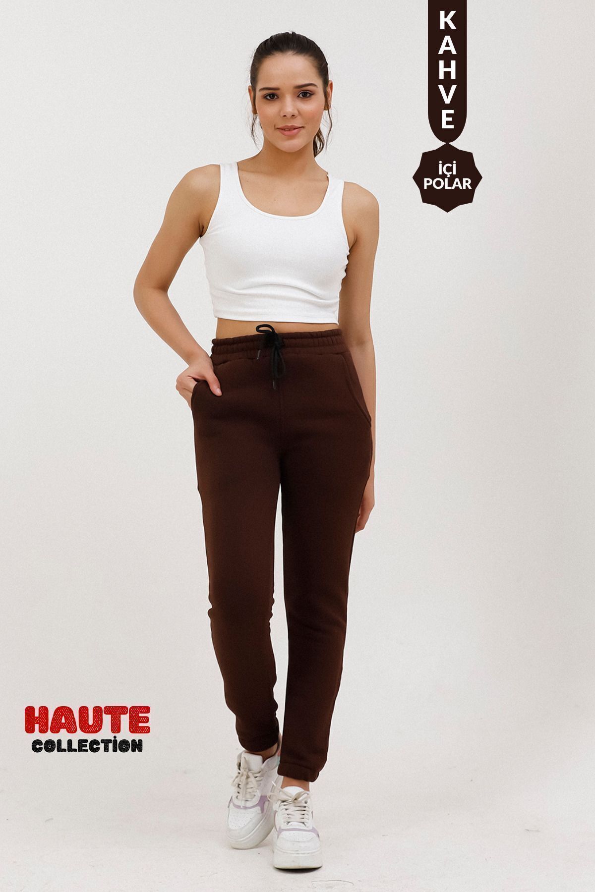 Balenbi 1019 Haki Kışlık Kalın Içi Polarlı Yüksek Bel Kadın Eşofman Altı L - Kahverengi