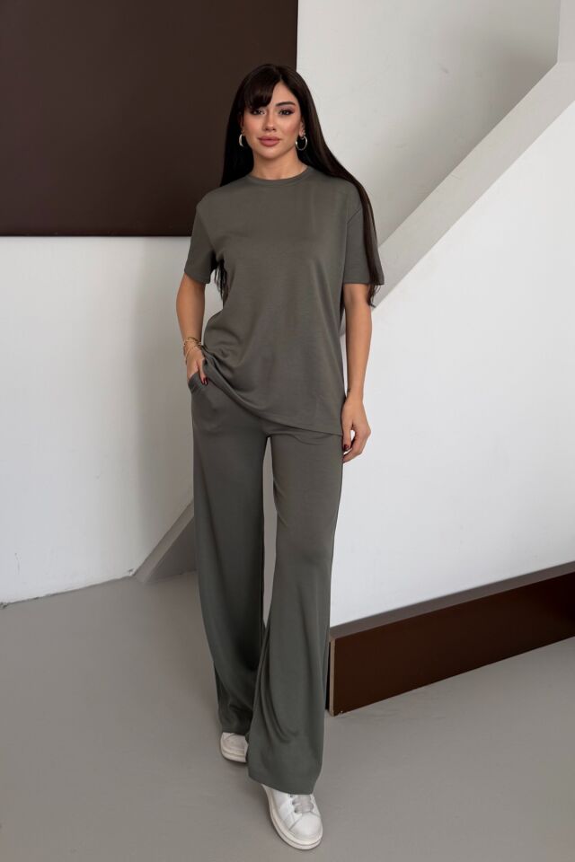 Balenbi Kadın Modal Kumaş Kısa Kollu Eşofman Takımı 1098 Haki - XL