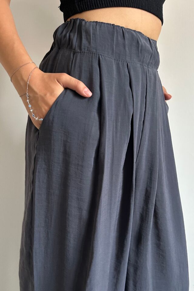 Feela Moda 2009 Beli Lastikli Lyocell Kumaş Yüksek Bel Palazzo Kadın Pantolon 38 - Antrasit