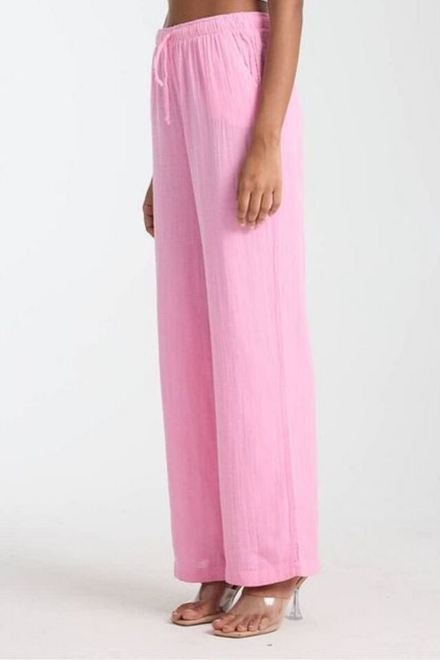 Balenbi Kadın Hafif Transparan Beli Lastikli Palazzo Müslin Pantolon 1096 40 - Pembe