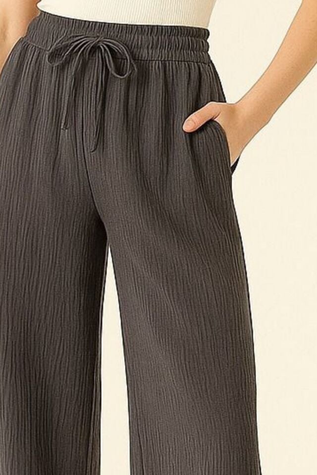 Balenbi Kadın Hafif Transparan Beli Lastikli Palazzo Müslin Pantolon 1096 Antrasit - 42