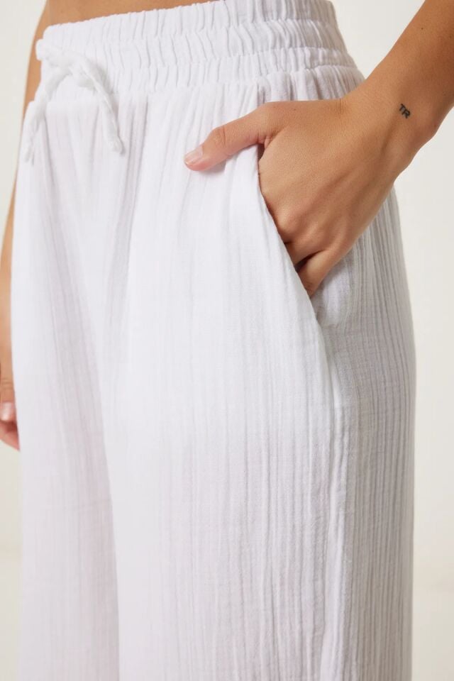 Balenbi Kadın Hafif Transparan Beli Lastikli Palazzo Müslin Pantolon 1096 42 - Beyaz