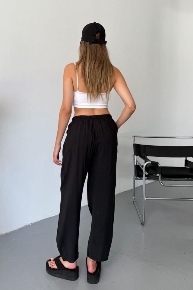 Feela Moda Kadın Modal Cupra Beli Lastikli Çımalı Şalvar Pantolon 2019