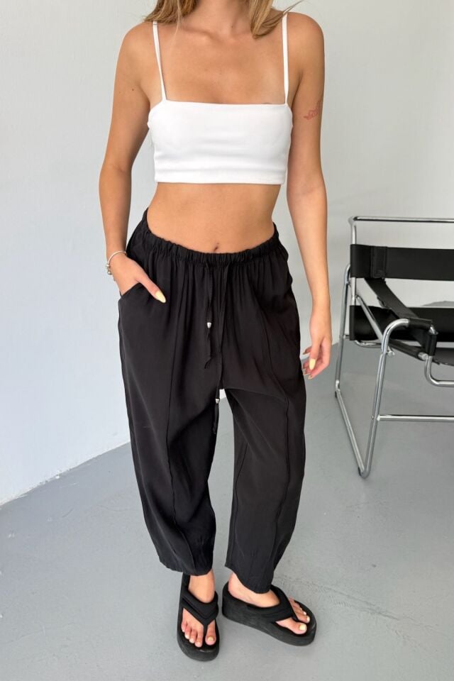 Feela Moda Kadın Modal Cupra Beli Lastikli Çımalı Şalvar Pantolon 2019