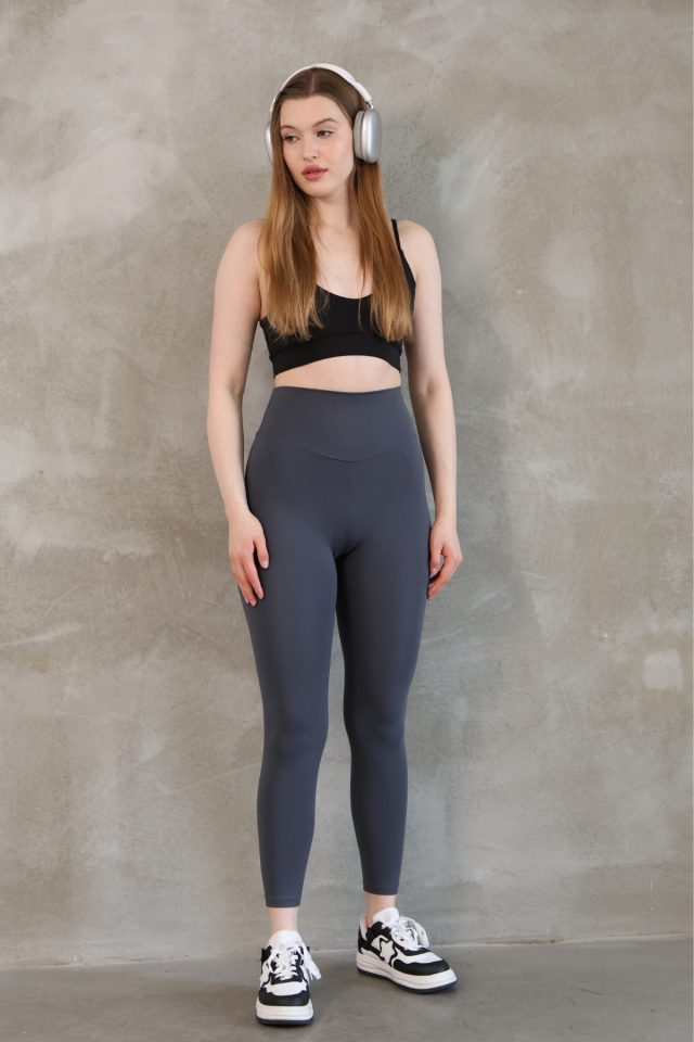 Feela Moda Premium Push Up Yüksel Bel Toparlayıcı Şardonlu Kışlık Tayt 2006 XL - Füme