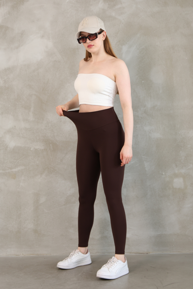 Feela Moda Premium Push Up Yüksel Bel Toparlayıcı Şardonlu Kışlık Tayt 2006 XL - Kahverengi