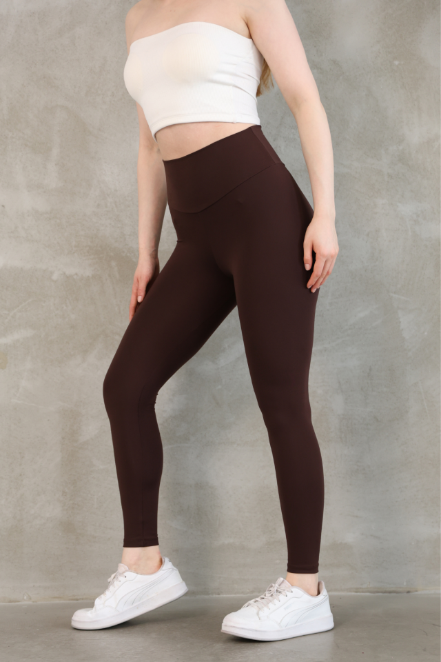 Feela Moda Premium Push Up Yüksel Bel Toparlayıcı Şardonlu Kışlık Tayt 2006 XL - Kahverengi