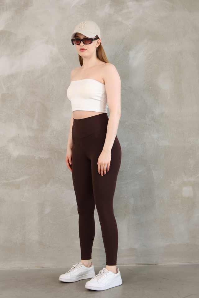 Feela Moda Premium Push Up Yüksel Bel Toparlayıcı Şardonlu Kışlık Tayt 2006 XL - Kahverengi