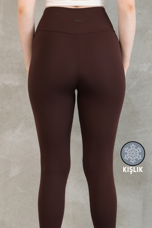 Feela Moda Premium Push Up Yüksel Bel Toparlayıcı Şardonlu Kışlık Tayt 2006 XL - Kahverengi