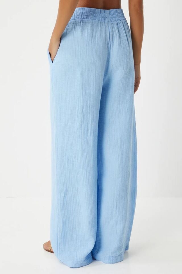 Balenbi Kadın Hafif Transparan Beli Lastikli Palazzo Müslin Pantolon 1096 42 - Mavi
