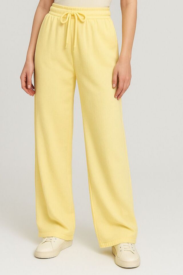 Balenbi Kadın Hafif Transparan Beli Lastikli Palazzo Müslin Pantolon 1096 Sarı - 42