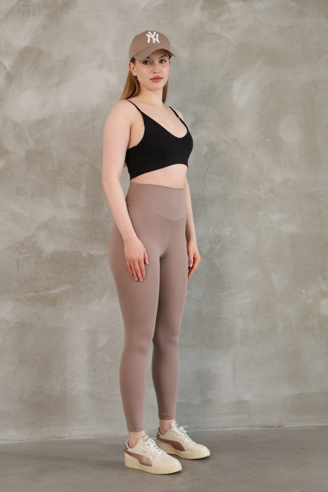 Feela Moda Premium Push Up Yüksel Bel Toparlayıcı Şardonlu Kışlık Tayt 2006 XL - Vizon