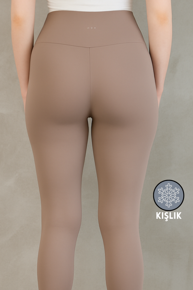 Feela Moda Premium Push Up Yüksel Bel Toparlayıcı Şardonlu Kışlık Tayt 2006 XL - Vizon