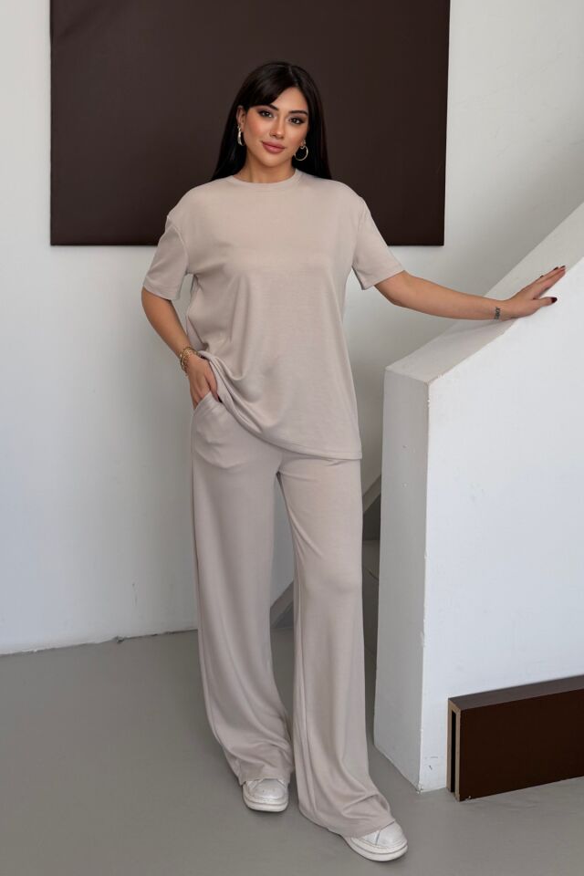 Balenbi Kadın Modal Kumaş Kısa Kollu Eşofman Takımı 1098 2XL - Taş