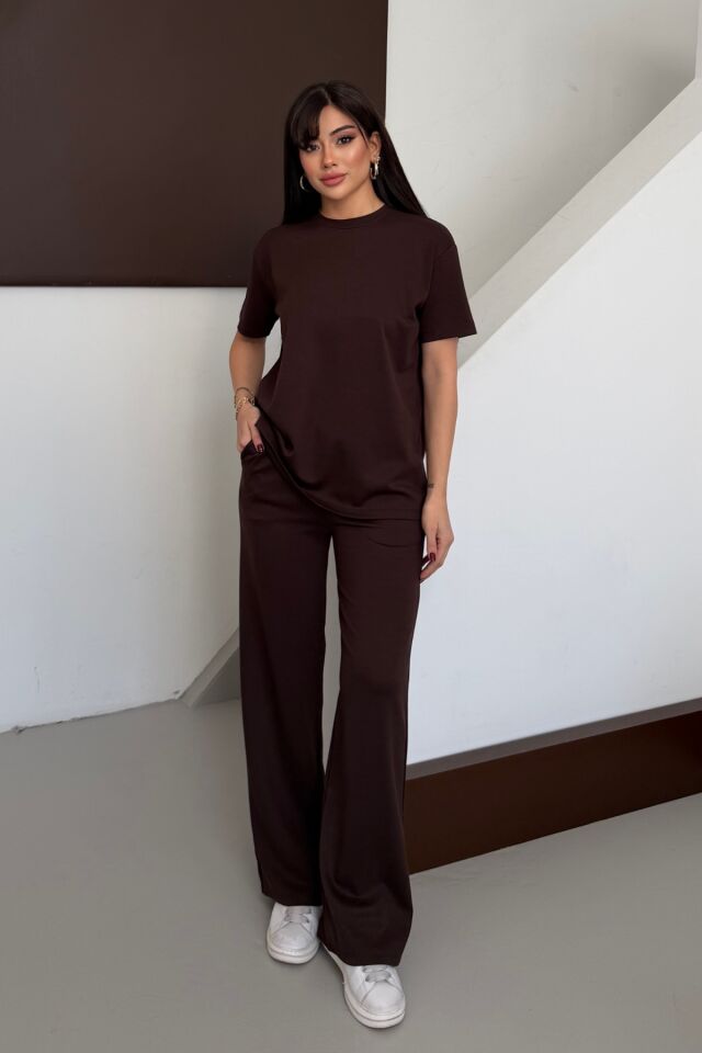 Balenbi Kadın Modal Kumaş Kısa Kollu Eşofman Takımı 1098 Acı Kahve - L