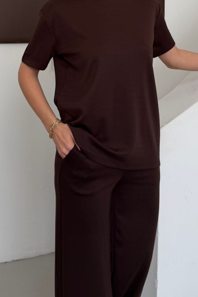 Balenbi Kadın Modal Kumaş Kısa Kollu Eşofman Takımı 1098 Acı Kahve - L