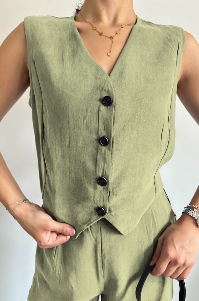 Feela Moda 2011 Kadın Modal Kumaş Dokuma Yelekli Palazzo Takım S - Açık Haki