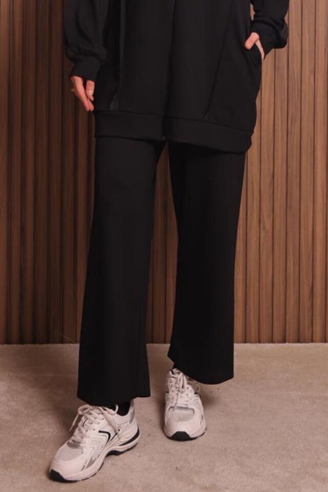 Balenbi Kadın Modal Kumaş Oversize Kapüşonlu Tesettür Takım 1132 Siyah - 2XL