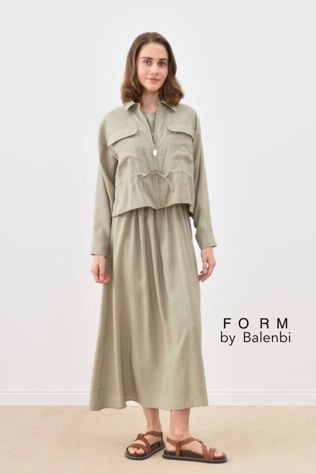 Balenbi Cep Detaylı Basic 2'li Tesettür Elbise Takım 1189 – Form Serisi Haki - L/XL