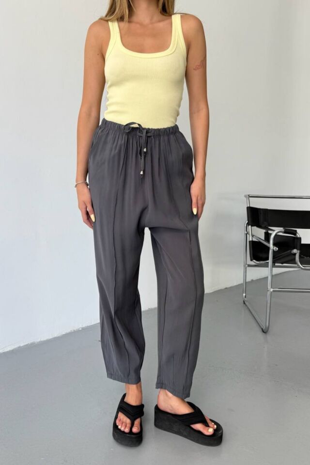 Feela Moda Kadın Modal Cupra Beli Lastikli Çımalı Şalvar Pantolon 2019 38 - Antrasit