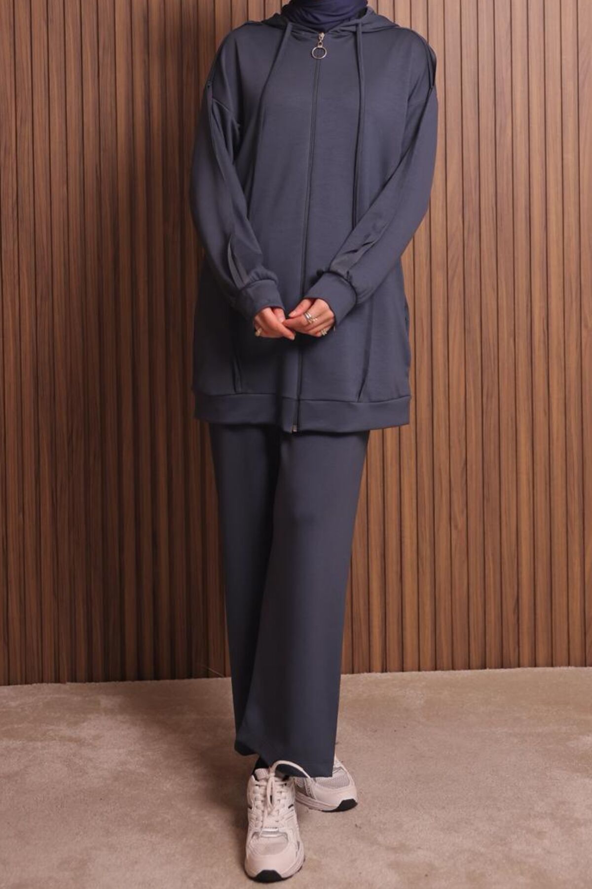 Balenbi Kadın Modal Kumaş Oversize Kapüşonlu Tesettür Takım 1132 M - Antrasit