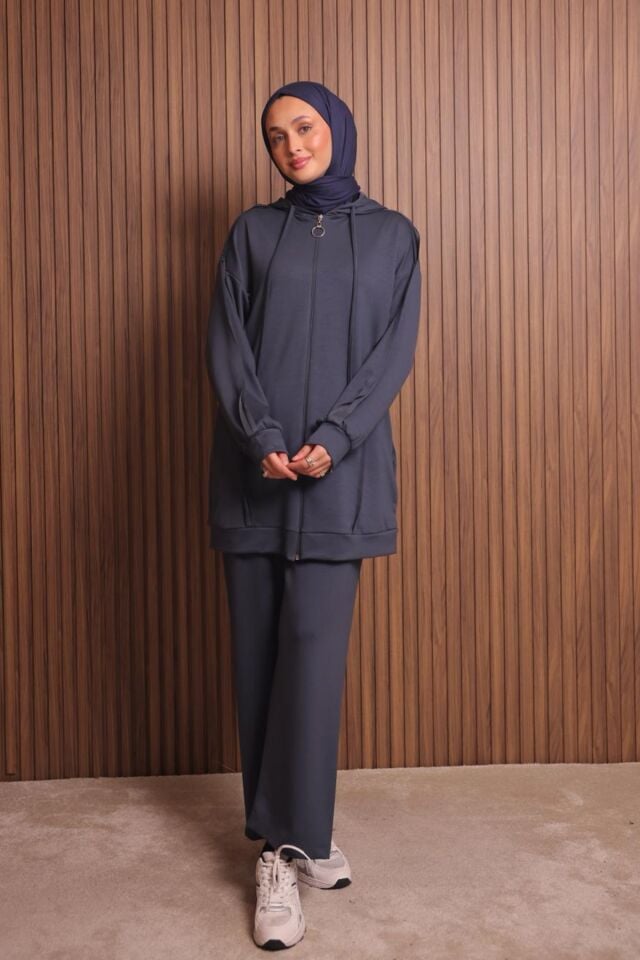 Balenbi Kadın Modal Kumaş Oversize Kapüşonlu Tesettür Takım 1132 M - Antrasit