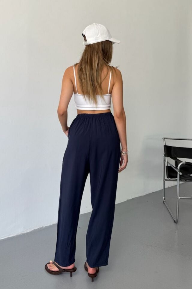 Feela Moda Kadın Modal Cupra Beli Lastikli Çımalı Şalvar Pantolon 2019 36 - Lacivert