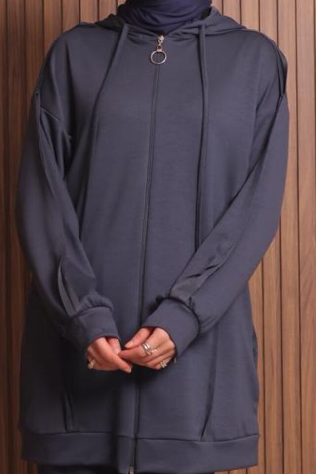 Balenbi Kadın Modal Kumaş Oversize Kapüşonlu Tesettür Takım 1132 M - Antrasit