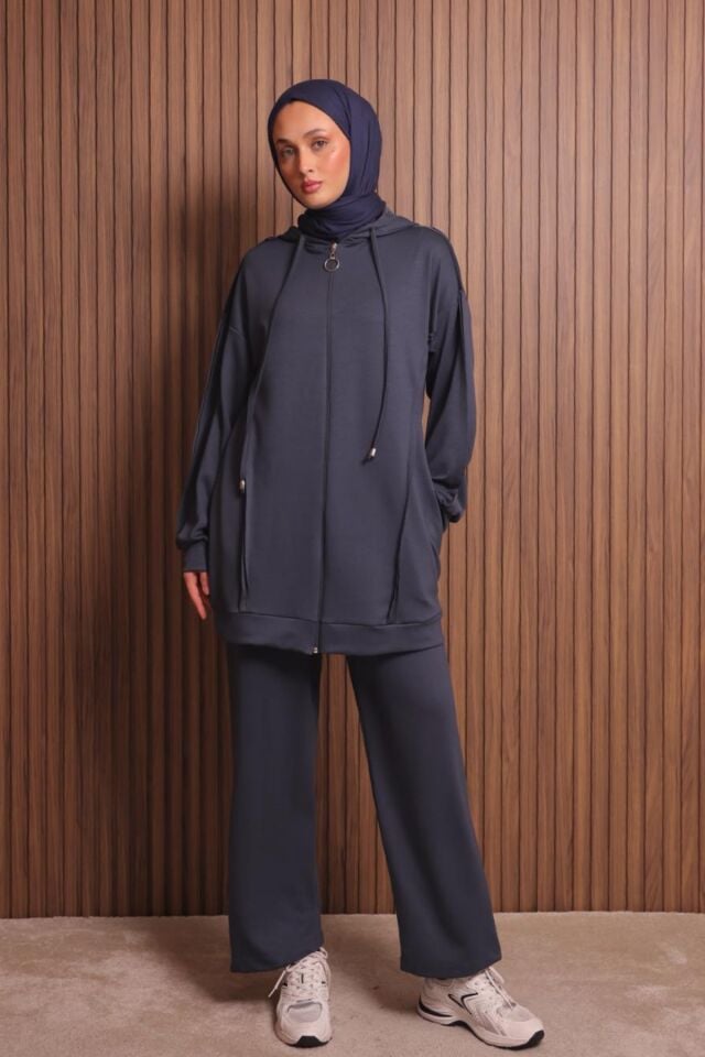 Balenbi Kadın Modal Kumaş Oversize Kapüşonlu Tesettür Takım 1132 M - Antrasit