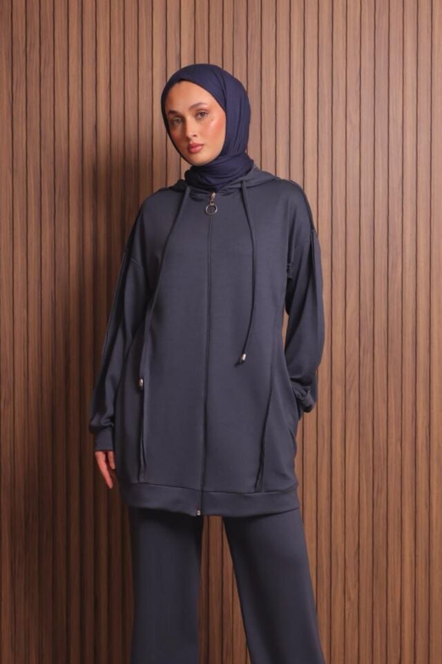 Balenbi Kadın Modal Kumaş Oversize Kapüşonlu Tesettür Takım 1132 M - Antrasit