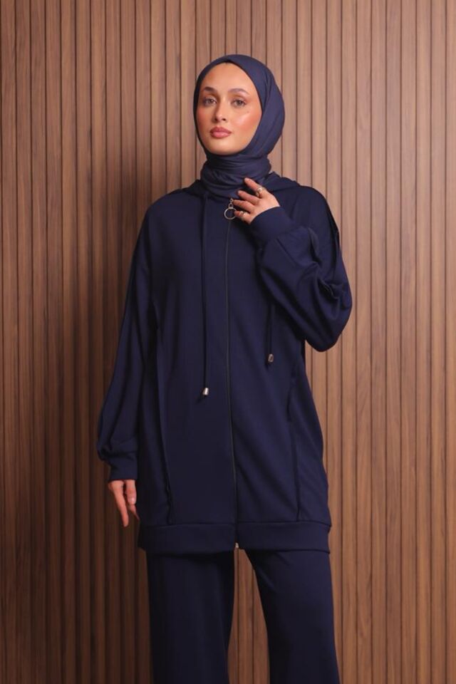 Balenbi Kadın Modal Kumaş Oversize Kapüşonlu Tesettür Takım 1132 M - Lacivert