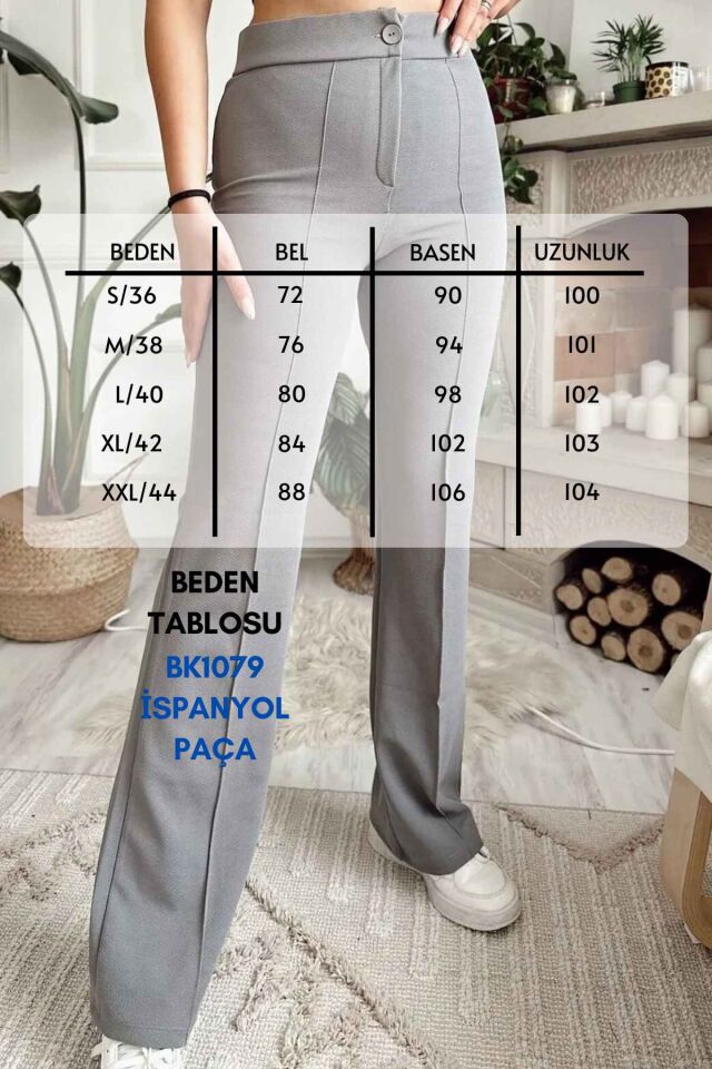 Balenbi Kadın Yüksek Bel Toparlayıcı Ispanyol Paça Palazzo Pantolon 1079 42 - Açık Gri