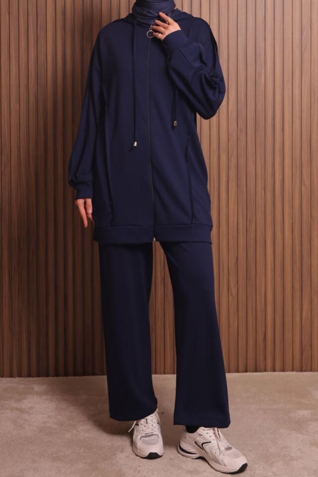 Balenbi Kadın Modal Kumaş Oversize Kapüşonlu Tesettür Takım 1132 XL - Lacivert