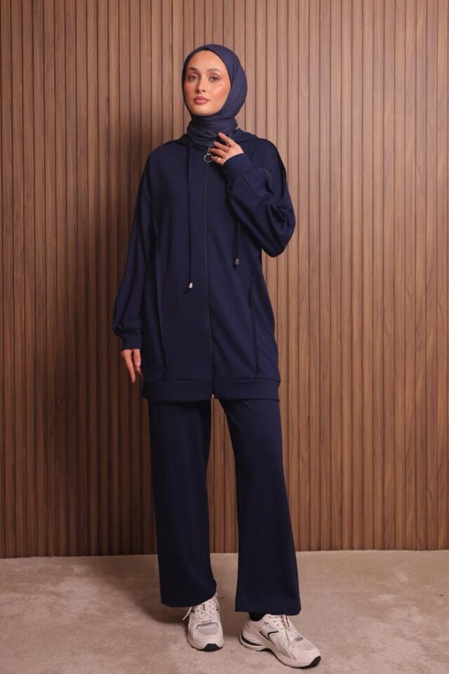 Balenbi Kadın Modal Kumaş Oversize Kapüşonlu Tesettür Takım 1132 XL - Lacivert
