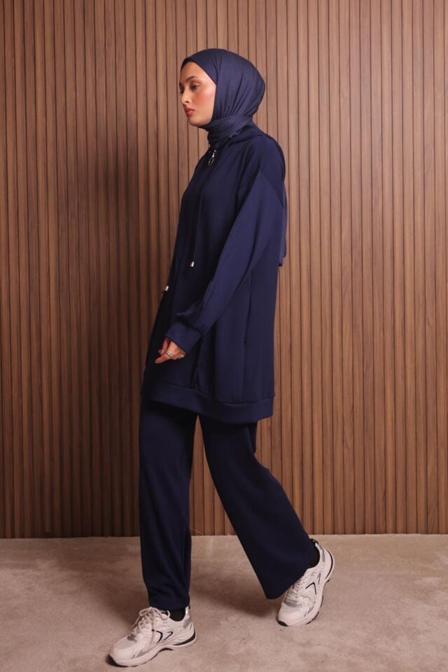 Balenbi Kadın Modal Kumaş Oversize Kapüşonlu Tesettür Takım 1132 XL - Lacivert