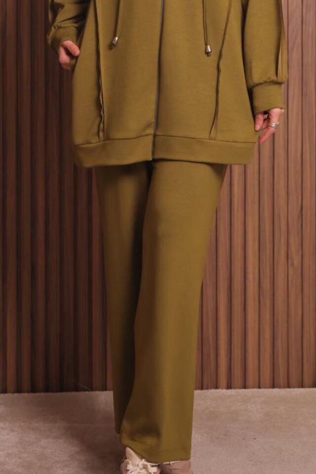 Balenbi Kadın Modal Kumaş Oversize Kapüşonlu Tesettür Takım 1132 XL - Oliv