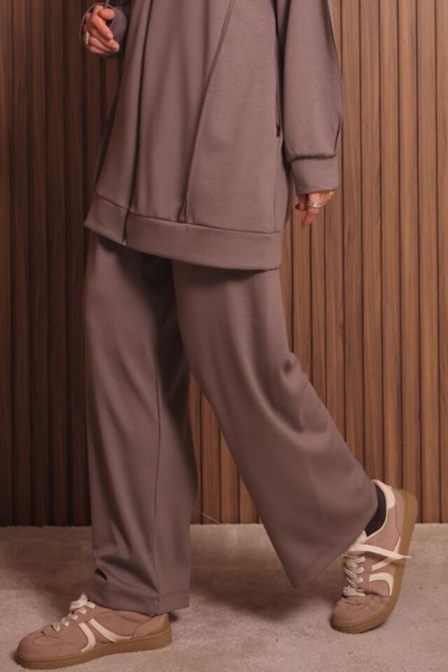 Balenbi Kadın Modal Kumaş Oversize Kapüşonlu Tesettür Takım 1132 XL - Toprak