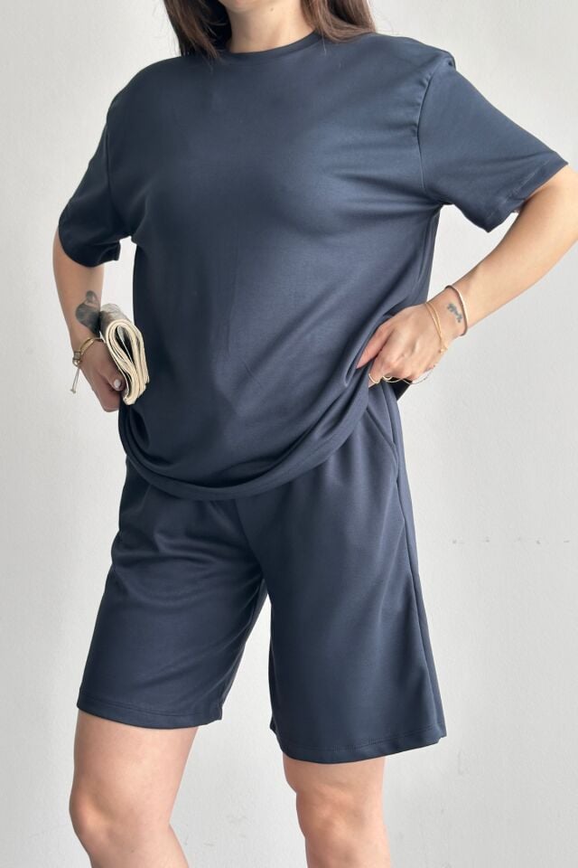 Balenbi Kadın Oysh Modal Kumaş Şortlu Rahat Kesim Günlük İkili Takım 1214 2XL - Füme