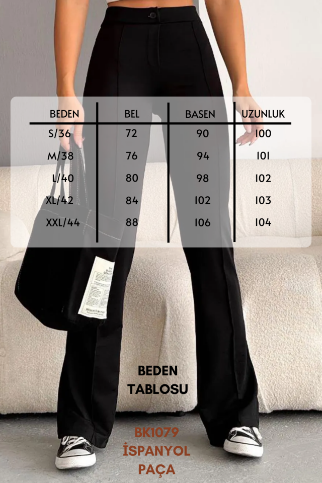 Balenbi Kadın Yüksek Bel Toparlayıcı Ispanyol Paça Palazzo Pantolon 1079 42 - Siyah