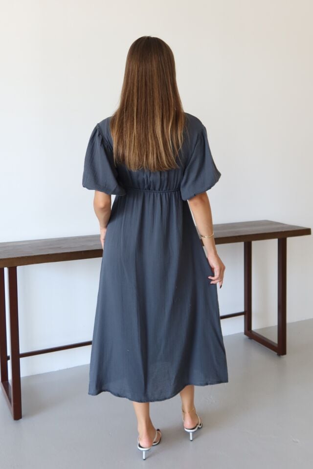 Balenbi Kadın Hafif Transparan Basic Önden Bağlamalı Müslin Elbise 1105 S - Antrasit