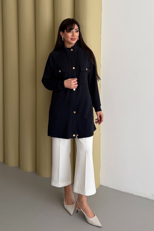 Balenbi Hakim Yaka Çıtçıtlı Cep Detaylı Modal Tesettür Tunik 1191 - Form Serisi S - Taş