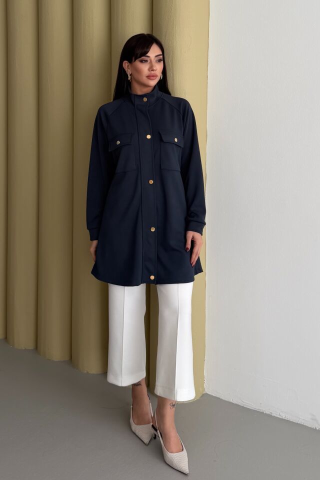 Balenbi Hakim Yaka Çıtçıtlı Cep Detaylı Modal Tesettür Tunik 1191 - Form Serisi XL - Antrasit