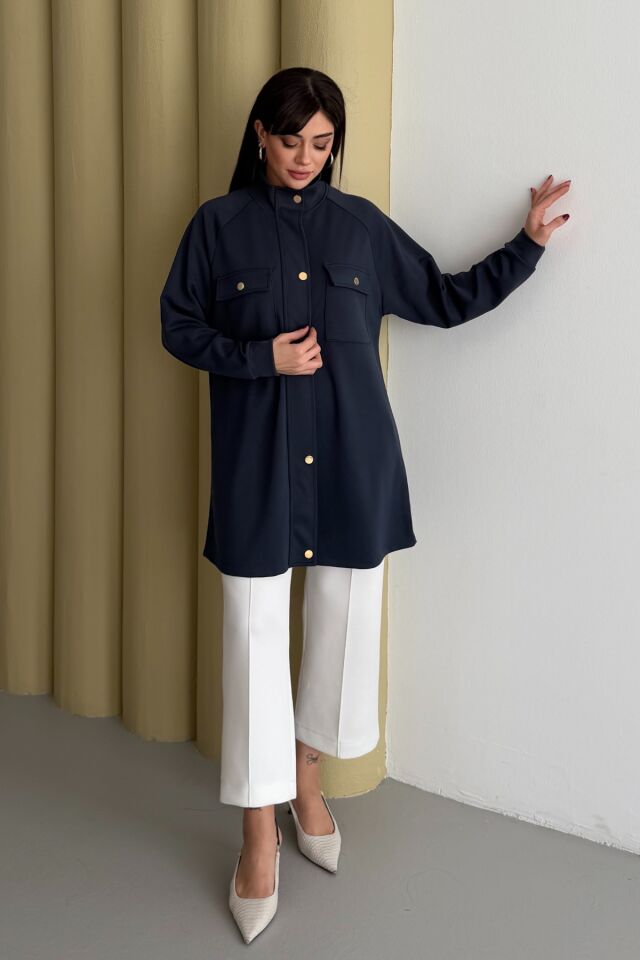 Balenbi Hakim Yaka Çıtçıtlı Cep Detaylı Modal Tesettür Tunik 1191 - Form Serisi XL - Antrasit