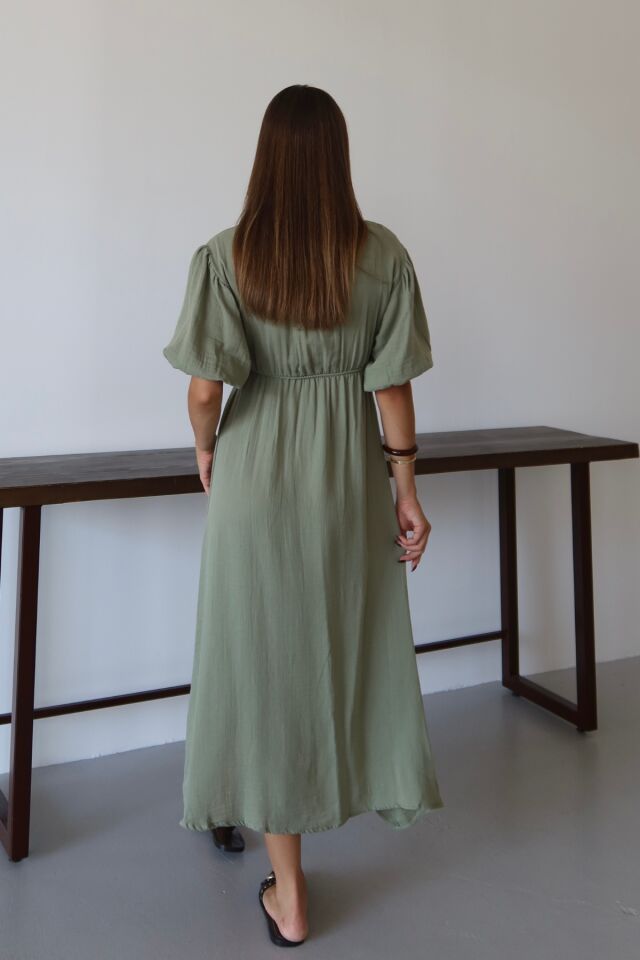 Balenbi Kadın Hafif Transparan Basic Önden Bağlamalı Müslin Elbise 1105 S - Yeşil